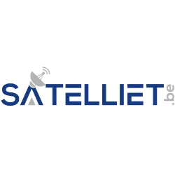Satelliet.be logo met een satellietschotel als ontwerpdetail